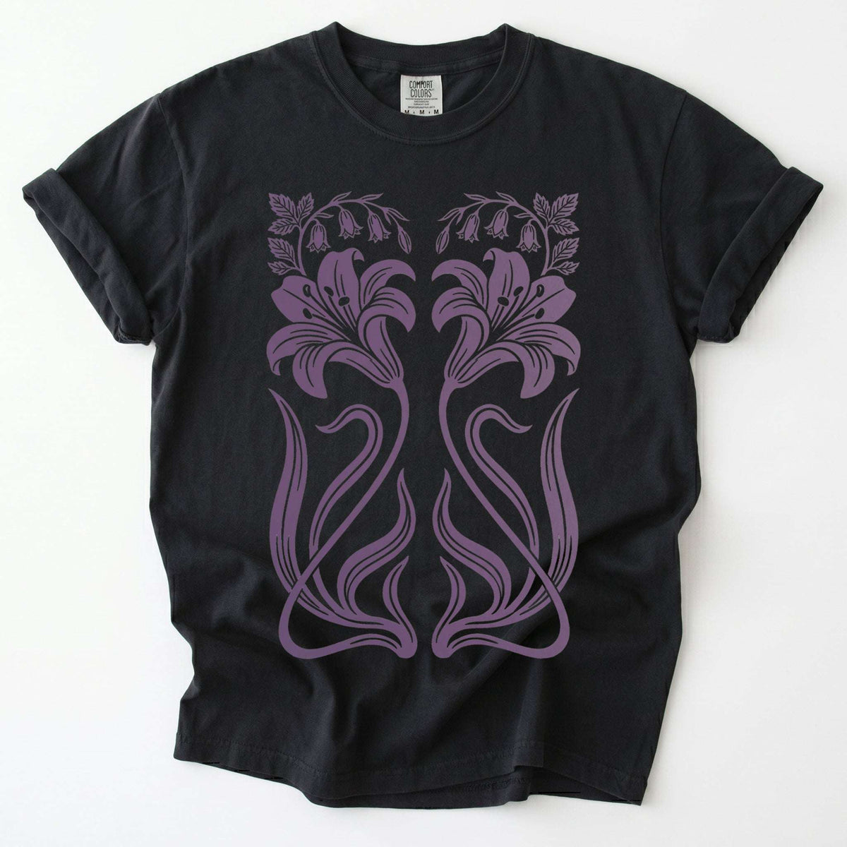 Art Nouveau Mirrored Lilies Vintage Washed T-Shirt