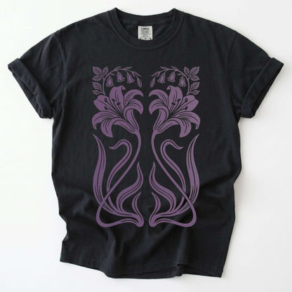 Art Nouveau Mirrored Lilies Vintage Washed T-Shirt