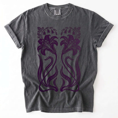 Art Nouveau Mirrored Lilies Vintage Washed T-Shirt