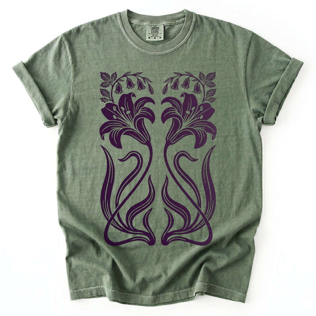 Art Nouveau Mirrored Lilies Vintage Washed T-Shirt