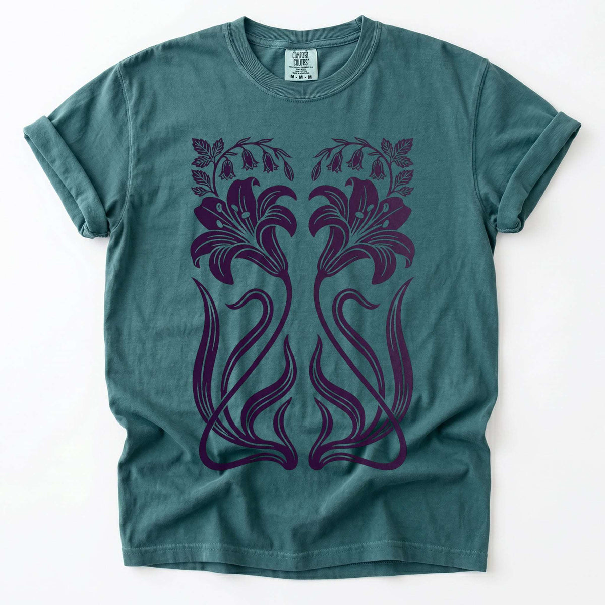 Art Nouveau Mirrored Lilies Vintage Washed T-Shirt