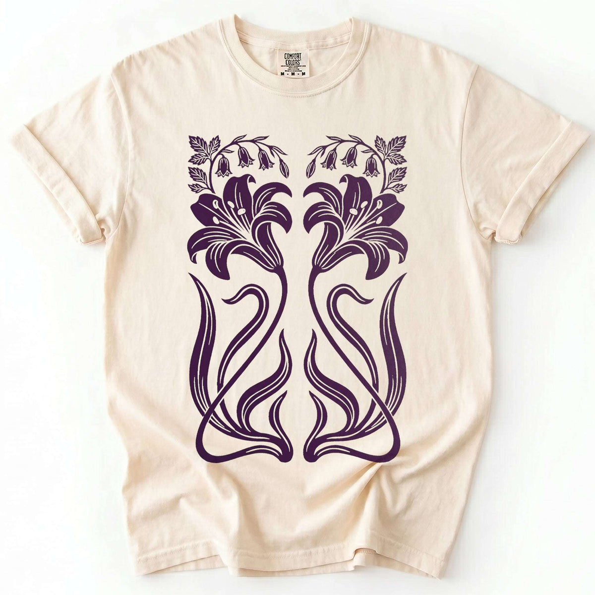 Art Nouveau Mirrored Lilies Vintage Washed T-Shirt