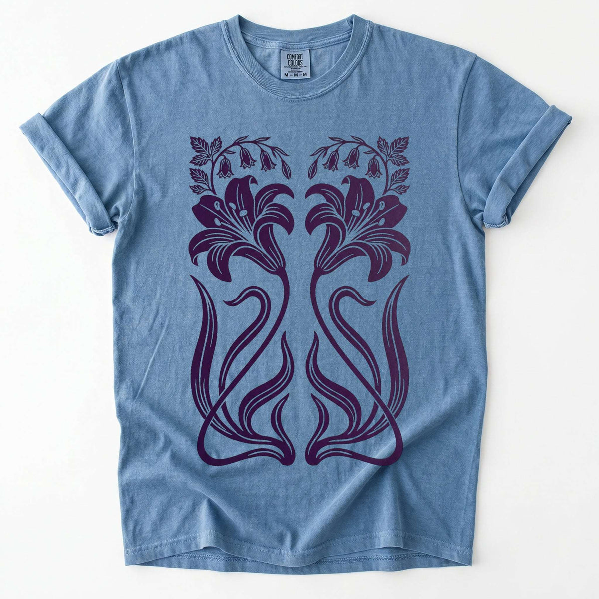 Art Nouveau Mirrored Lilies Vintage Washed T-Shirt