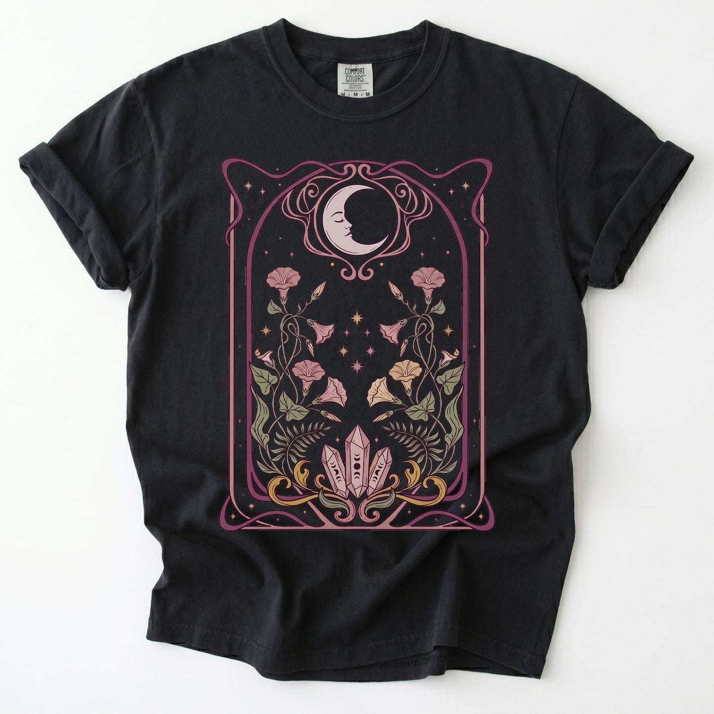 Art Nouveau Moon Crystals Vintage Washed T-Shirt