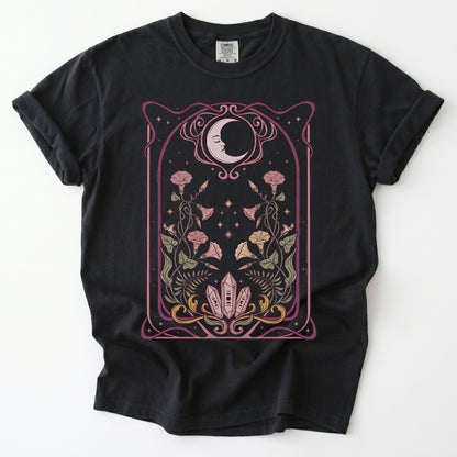 Art Nouveau Moon Crystals Vintage Washed T-Shirt
