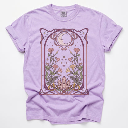 Art Nouveau Moon Crystals Vintage Washed T-Shirt