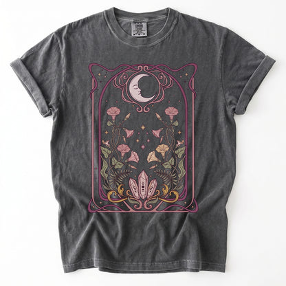 Art Nouveau Moon Crystals Vintage Washed T-Shirt