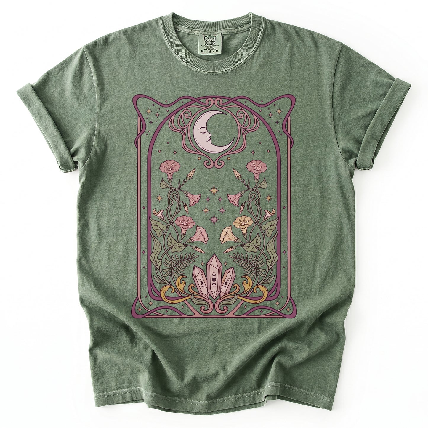 Art Nouveau Moon Crystals Vintage Washed T-Shirt