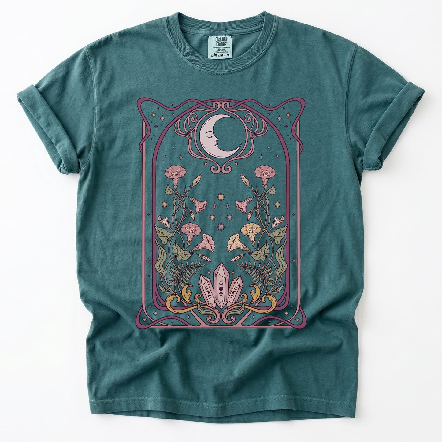 Art Nouveau Moon Crystals Vintage Washed T-Shirt