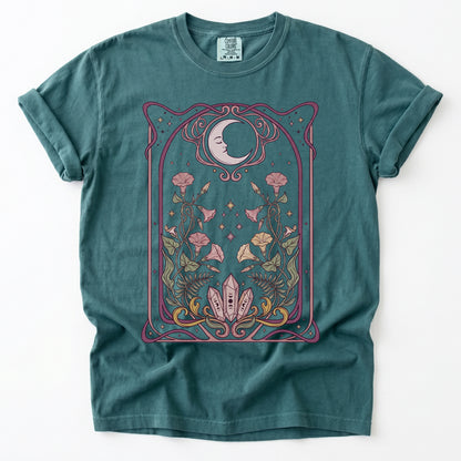 Art Nouveau Moon Crystals Vintage Washed T-Shirt
