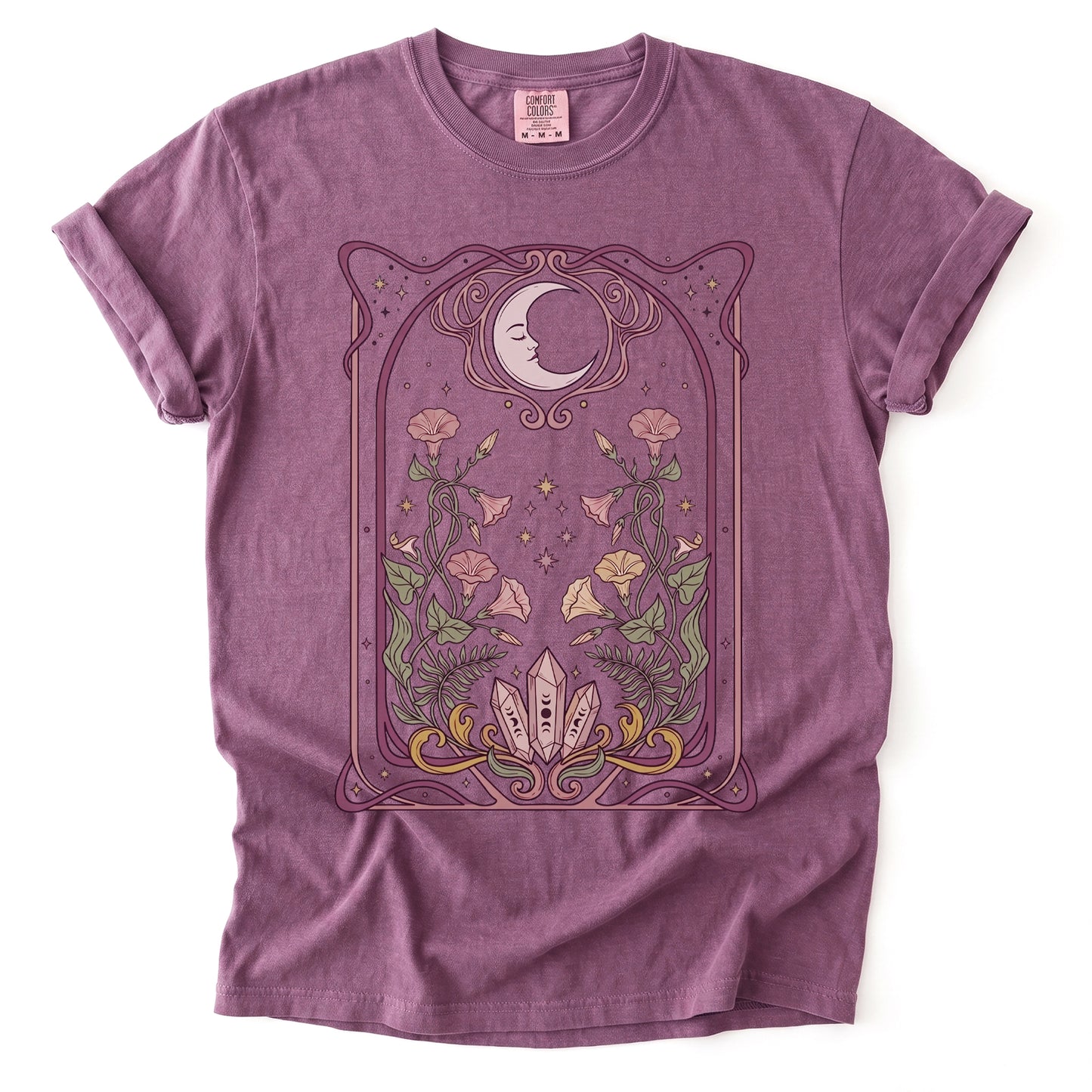 Art Nouveau Moon Crystals Vintage Washed T-Shirt