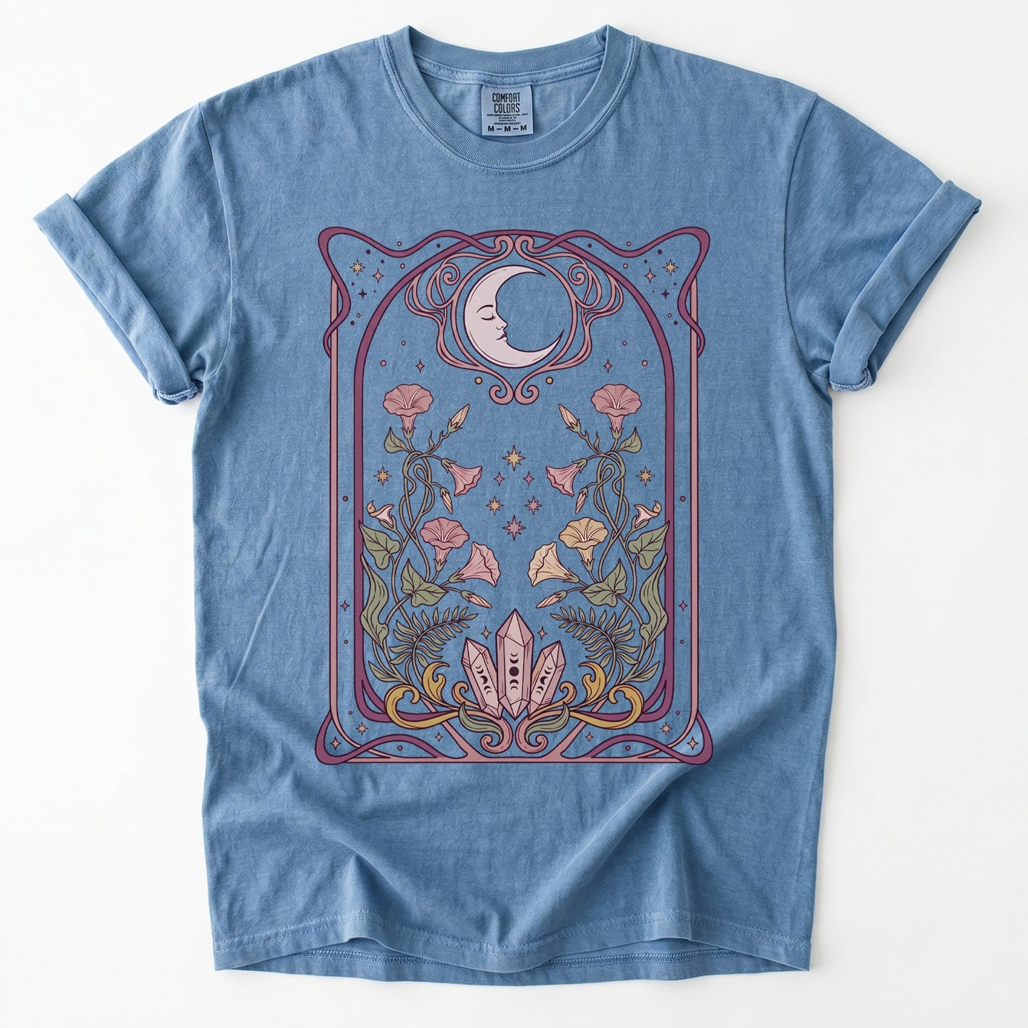 Art Nouveau Moon Crystals Vintage Washed T-Shirt