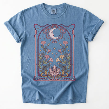 Art Nouveau Moon Crystals Vintage Washed T-Shirt