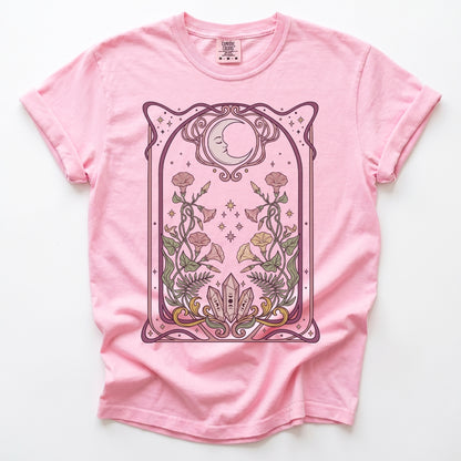 Art Nouveau Moon Crystals Vintage Washed T-Shirt