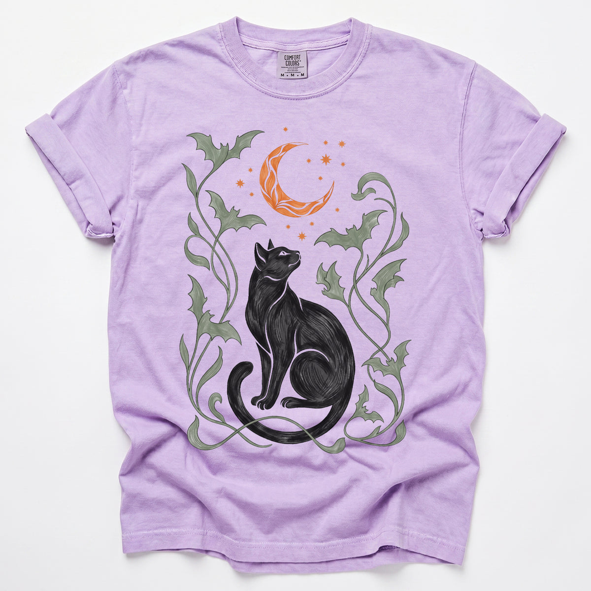 Art Nouveau Moonlit Black Cat Vintage Washed T-Shirt