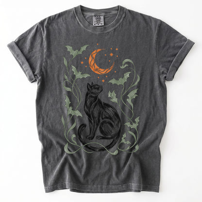 Art Nouveau Moonlit Black Cat Vintage Washed T-Shirt