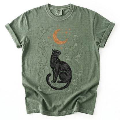 Art Nouveau Moonlit Black Cat Vintage Washed T-Shirt