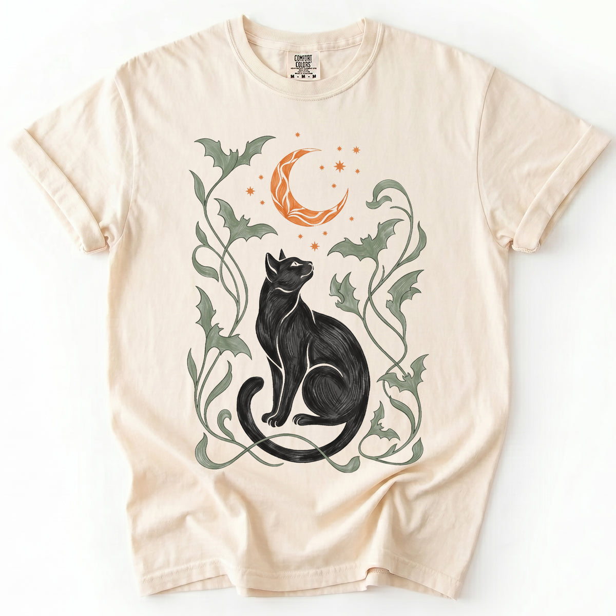 Art Nouveau Moonlit Black Cat Vintage Washed T-Shirt