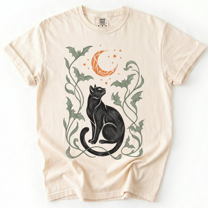 Art Nouveau Moonlit Black Cat Vintage Washed T-Shirt