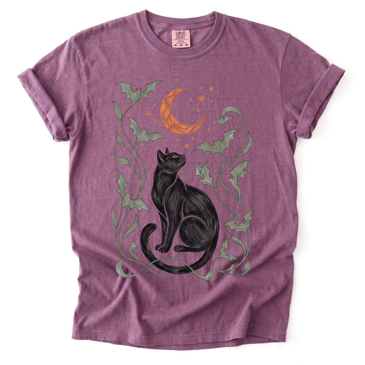 Art Nouveau Moonlit Black Cat Vintage Washed T-Shirt