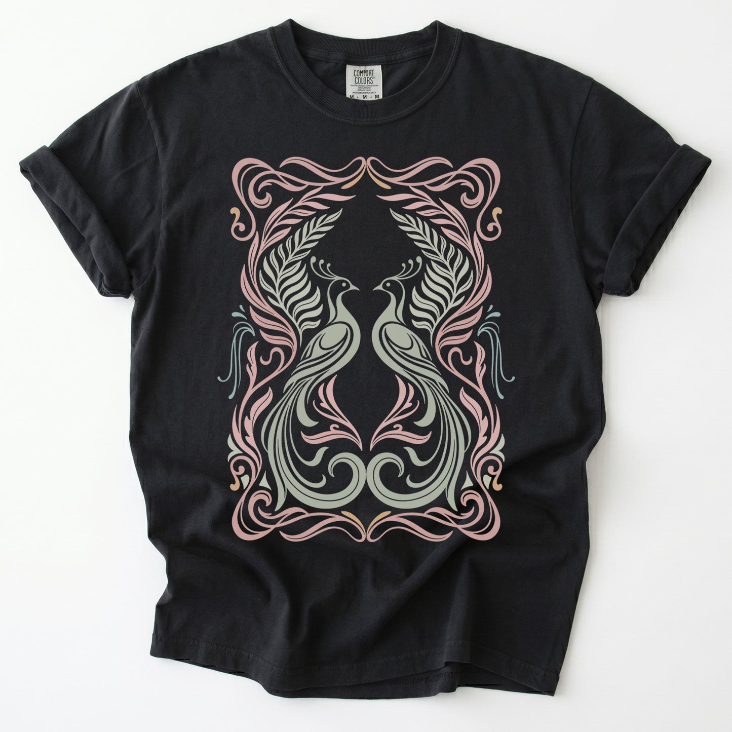 Art Nouveau Peacock Vintage Washed T-Shirt
