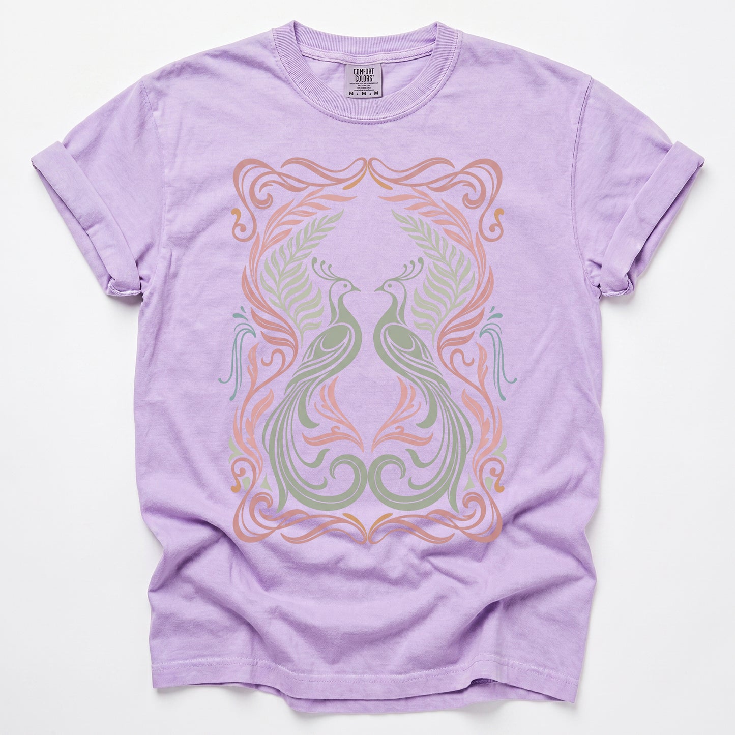 Art Nouveau Peacock Vintage Washed T-Shirt