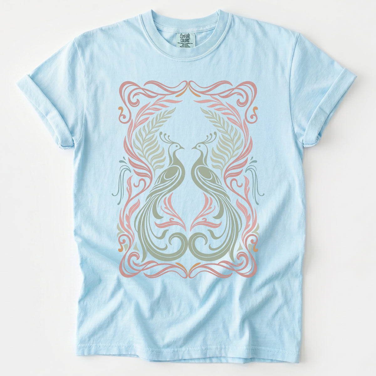 Art Nouveau Peacock Vintage Washed T-Shirt