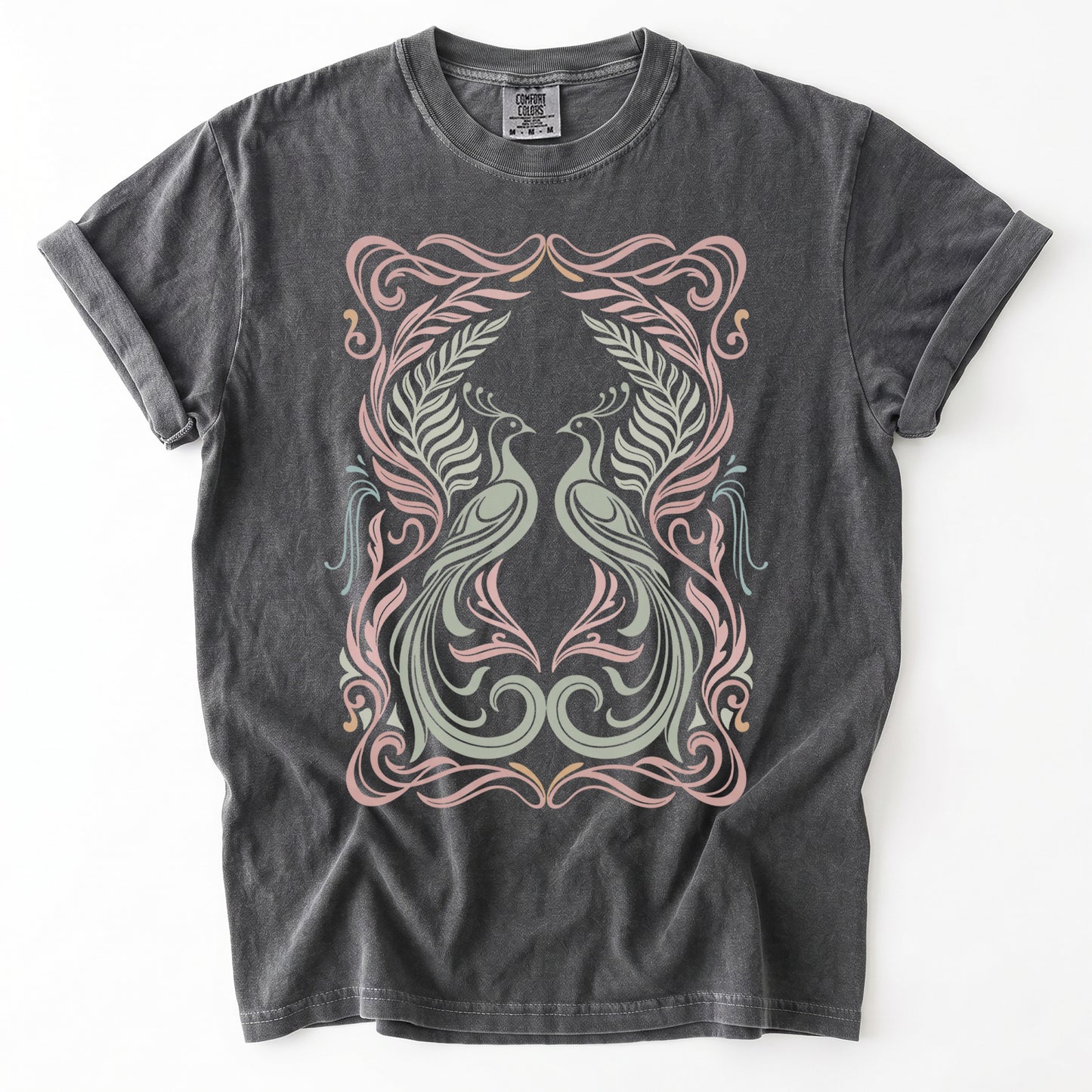 Art Nouveau Peacock Vintage Washed T-Shirt