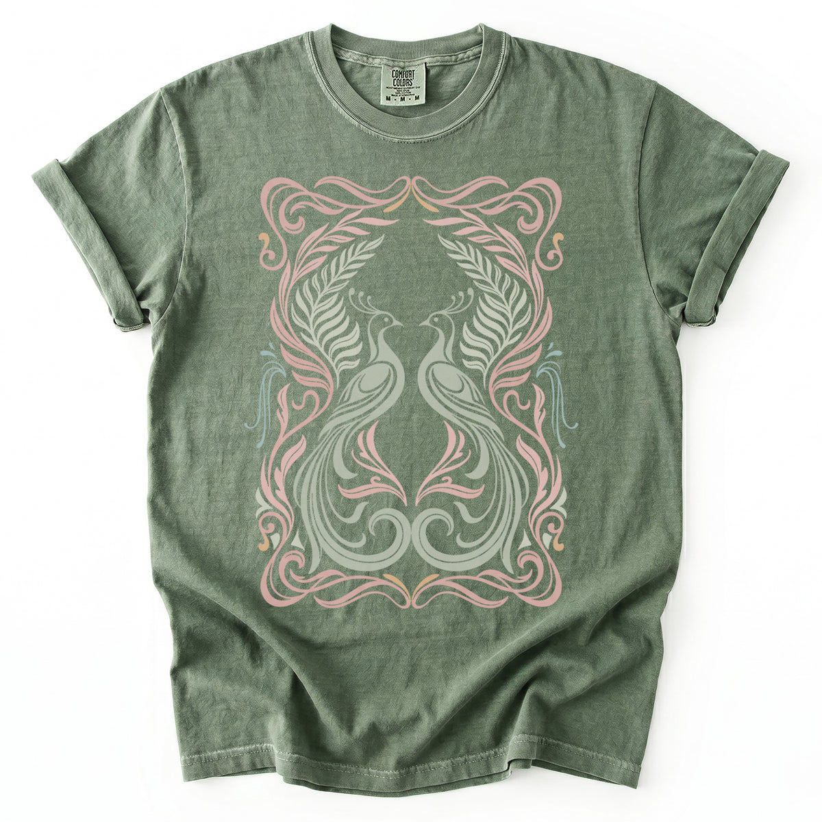 Art Nouveau Peacock Vintage Washed T-Shirt
