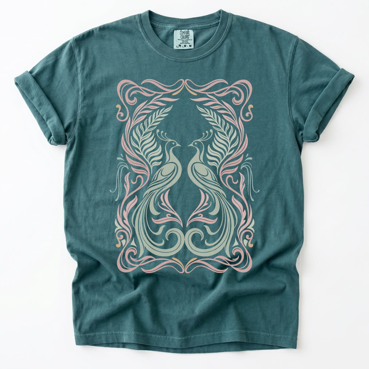 Art Nouveau Peacock Vintage Washed T-Shirt