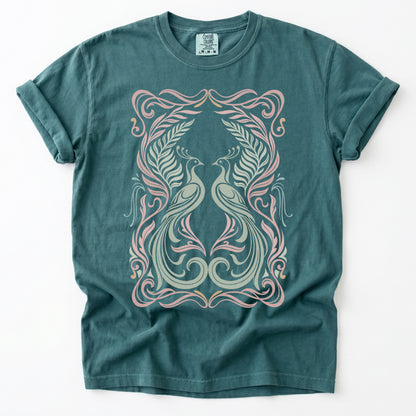 Art Nouveau Peacock Vintage Washed T-Shirt