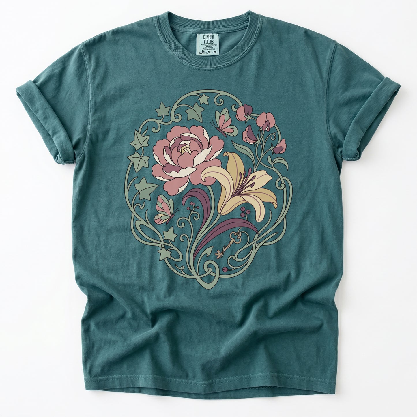 Art Nouveau Secret Garden Vintage Washed T-Shirt