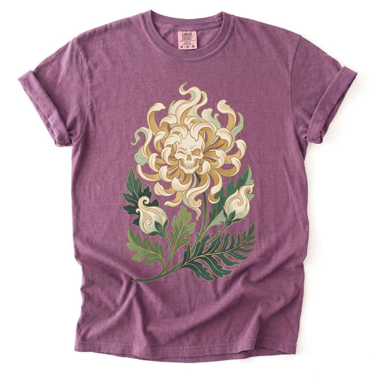 Art Nouveau Skull Chrysanthemum Vintage Washed T-Shirt