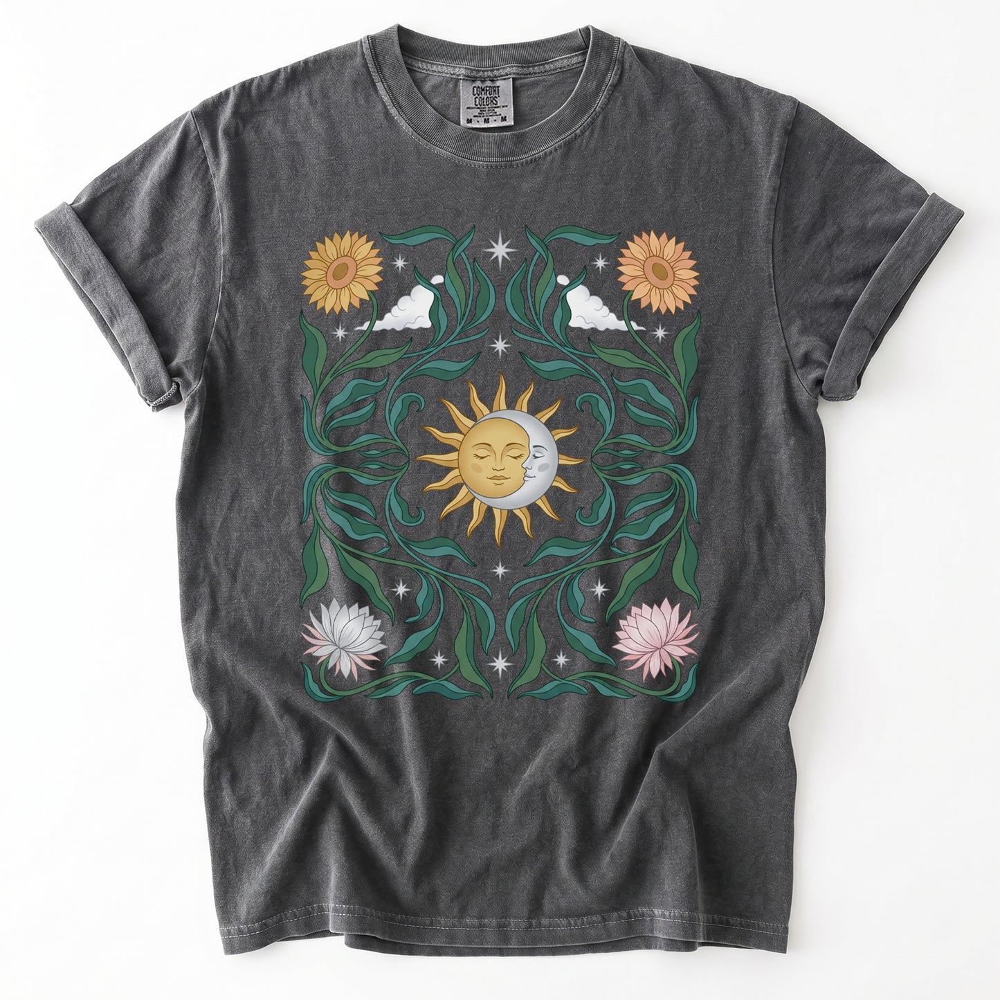 Art Nouveau Sun & Moon Vintage Washed T-Shirt