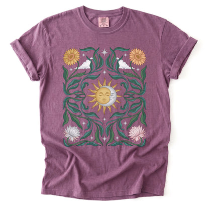 Art Nouveau Sun & Moon Vintage Washed T-Shirt