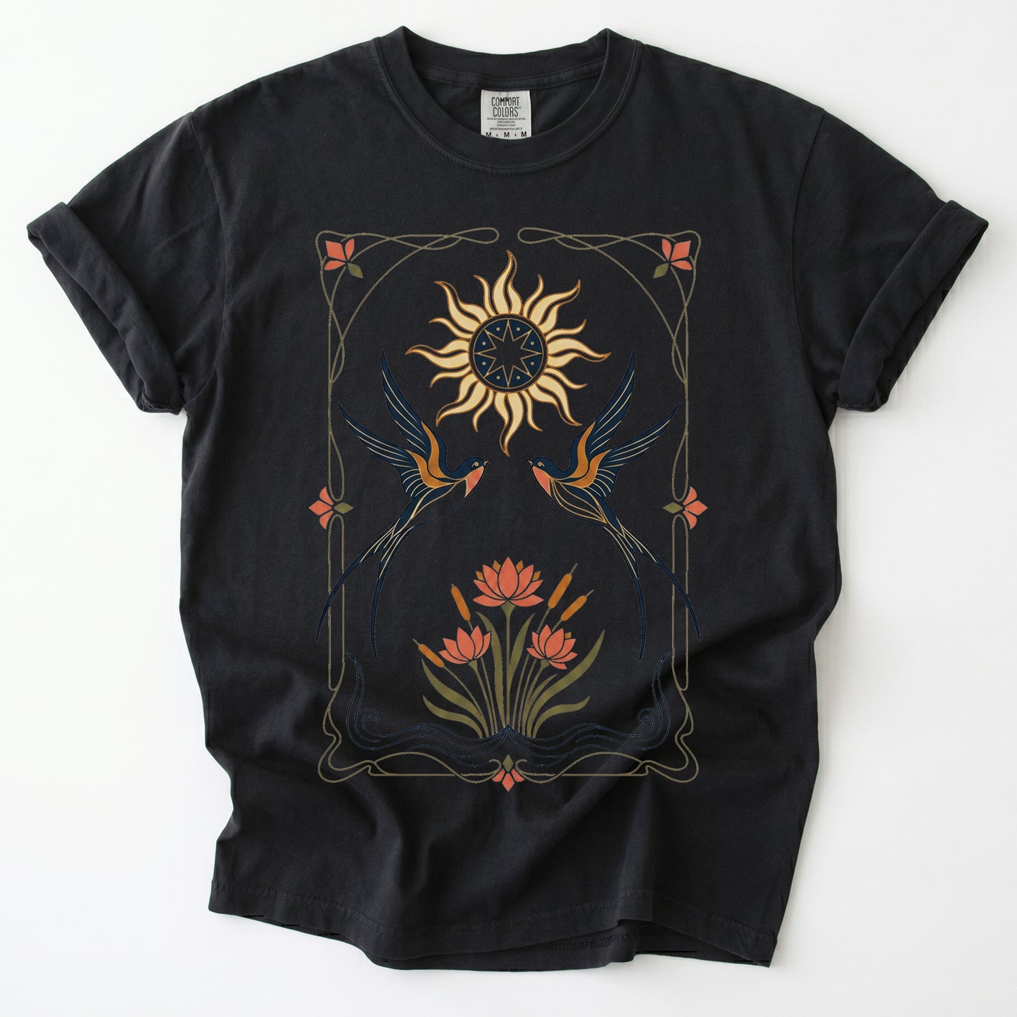 Art Nouveau Swallows Vintage Washed T-Shirt