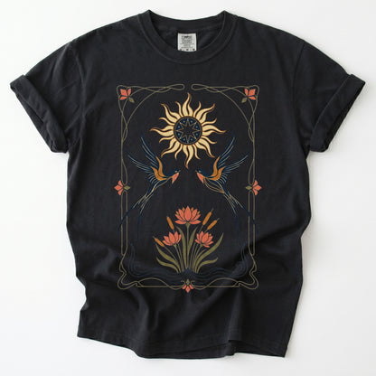 Art Nouveau Swallows Vintage Washed T-Shirt