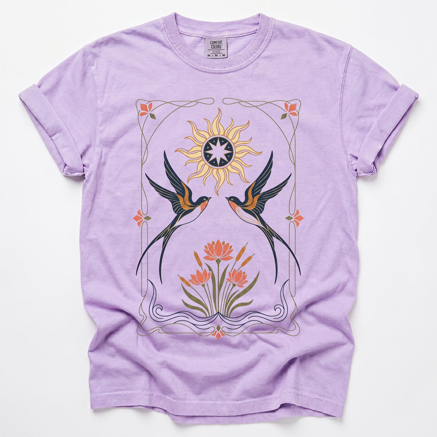 Art Nouveau Swallows Vintage Washed T-Shirt