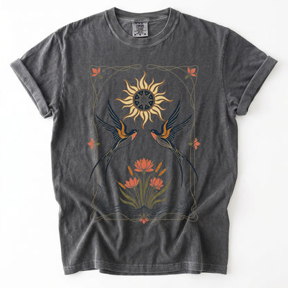 Art Nouveau Swallows Vintage Washed T-Shirt