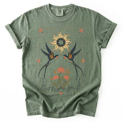 Art Nouveau Swallows Vintage Washed T-Shirt