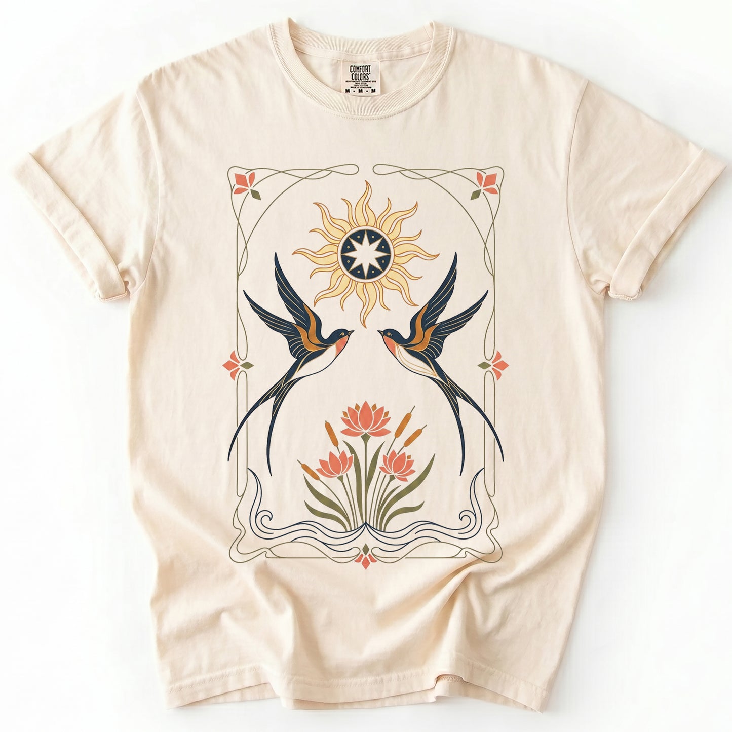 Art Nouveau Swallows Vintage Washed T-Shirt