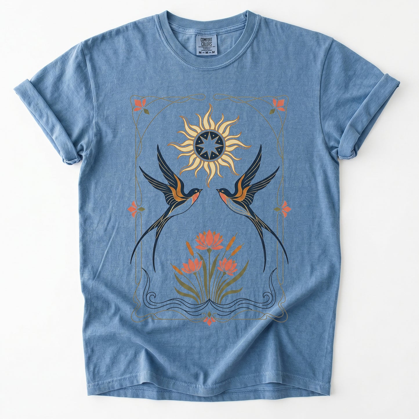 Art Nouveau Swallows Vintage Washed T-Shirt
