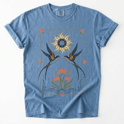 Art Nouveau Swallows Vintage Washed T-Shirt
