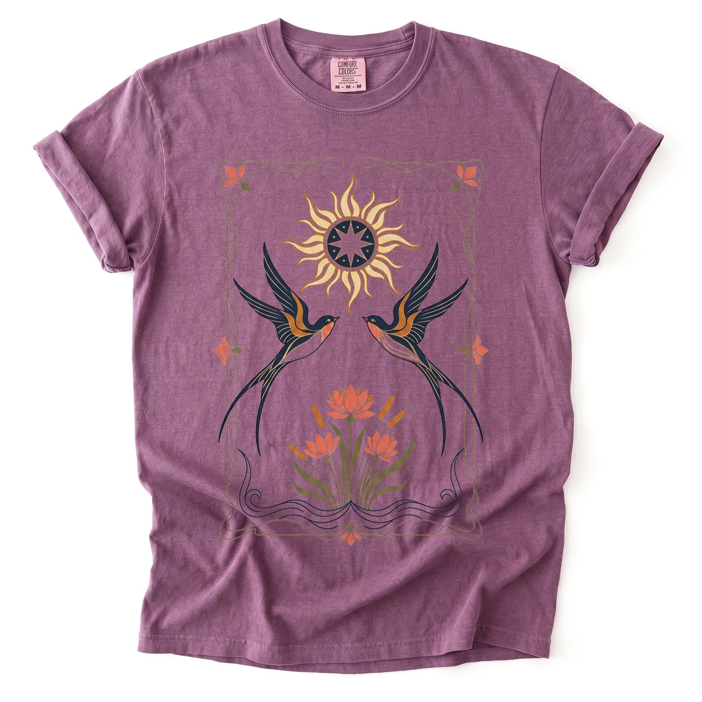 Art Nouveau Swallows Vintage Washed T-Shirt