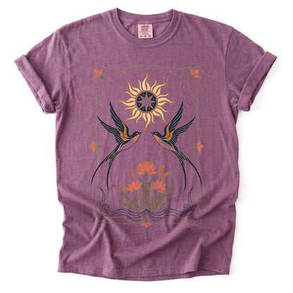 Art Nouveau Swallows Vintage Washed T-Shirt