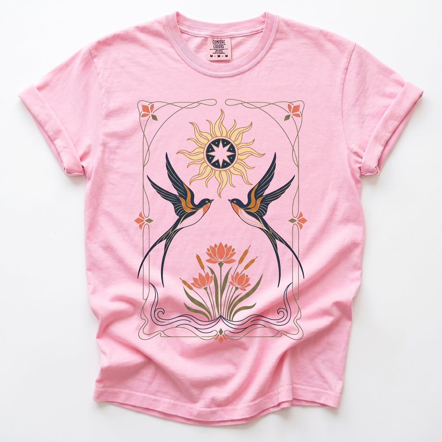 Art Nouveau Swallows Vintage Washed T-Shirt