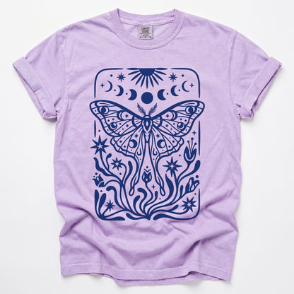 Block Print Celestial Moth Vintage Washed T-Shirt