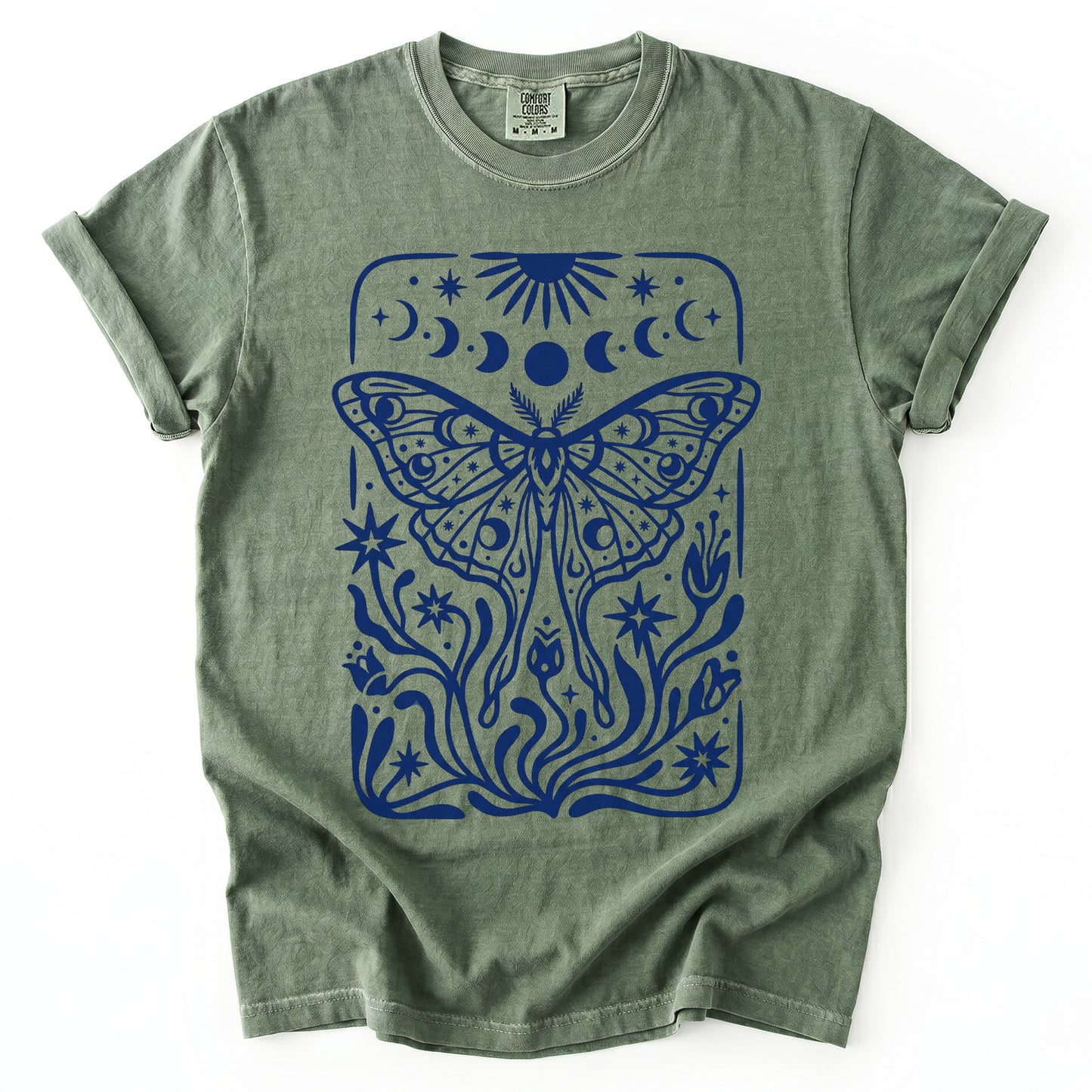 Block Print Celestial Moth Vintage Washed T-Shirt