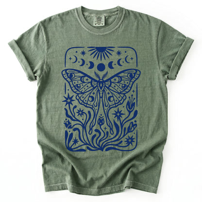 Block Print Celestial Moth Vintage Washed T-Shirt