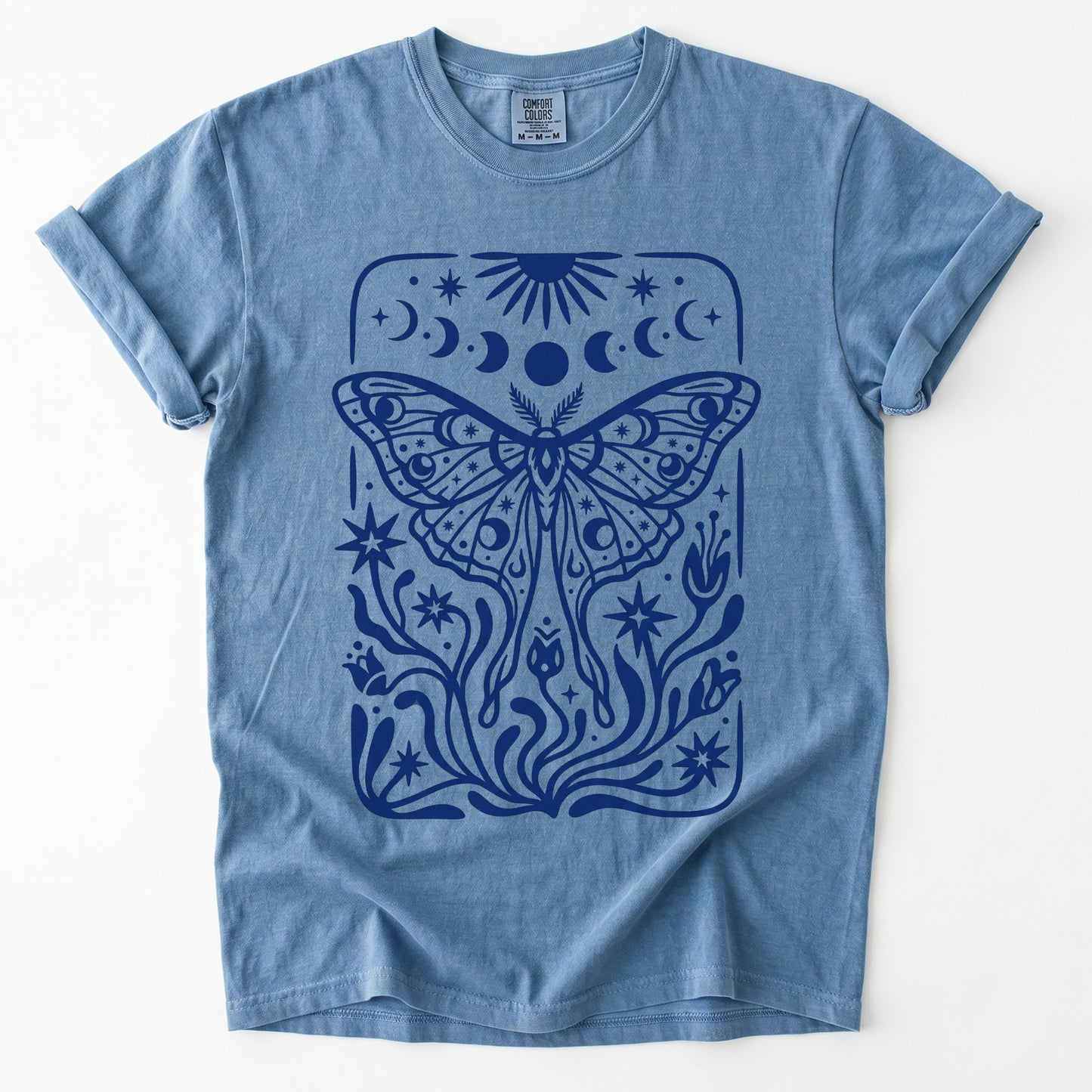 Block Print Celestial Moth Vintage Washed T-Shirt